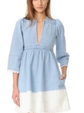 Ulla Johnson Light Blue and White Mini Chambray Dress